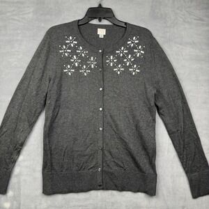 A New Day Women's Grey Embellished Cardigan Sweater‎ Button Front Size L